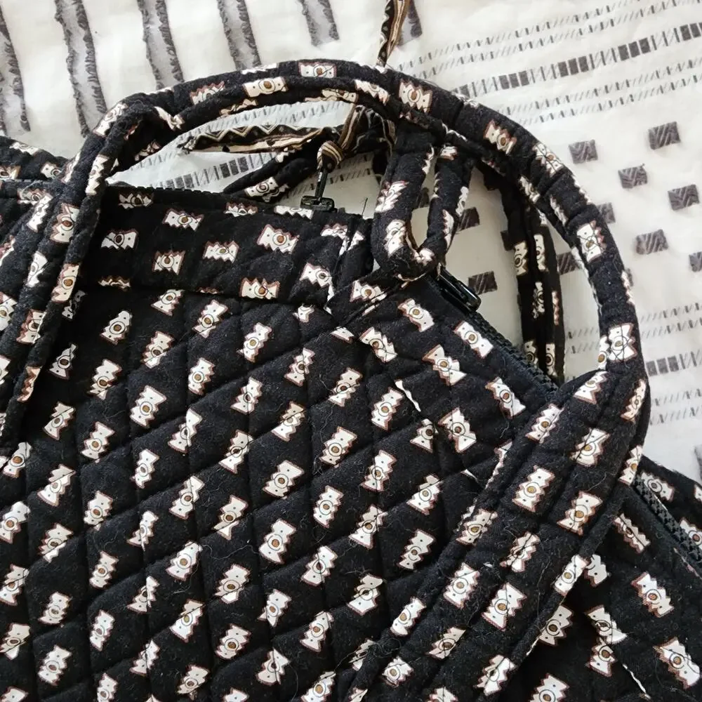 Vintage Vera Bradley Zebra Hanging Garment Bag Black Quilted Dual Handle Retired